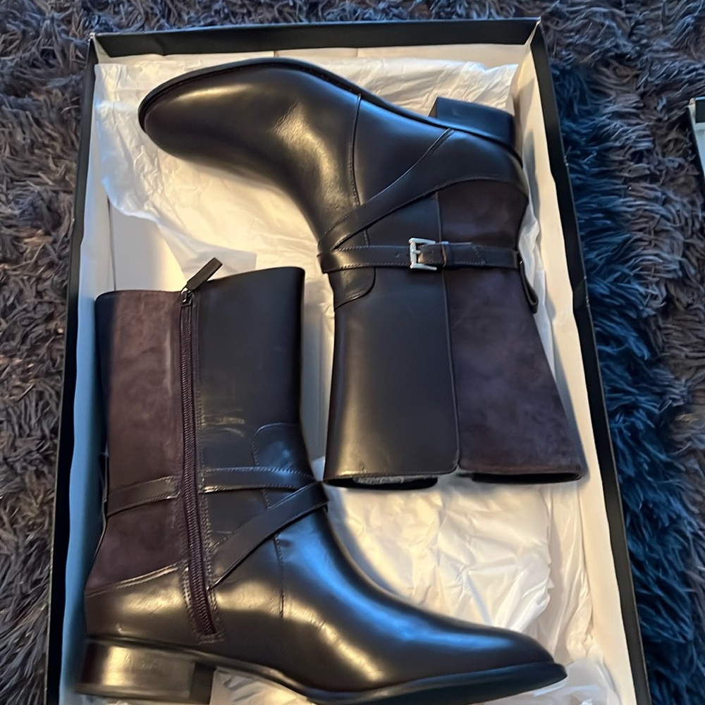 Talbots chocolate tish wrap leather and suede boots size 11